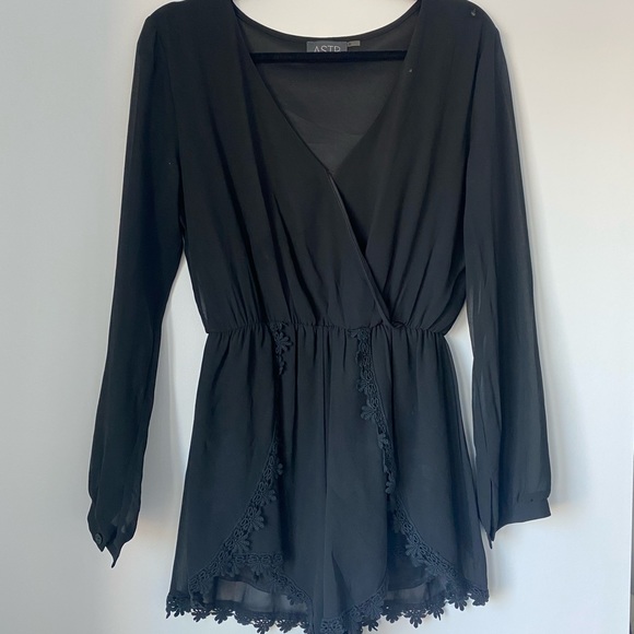 Black long sleeve romper- with lace and sheer - Picture 1 of 2